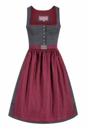 Midi Dirndl 65 cm anthrazit dunkelrot Manu 014677