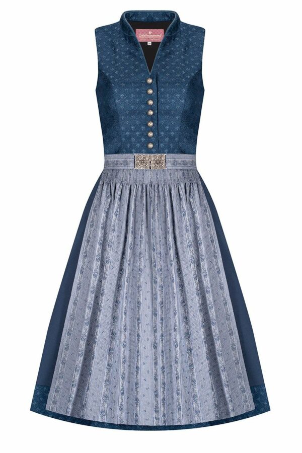 Midi Dirndl 65 cm blau grau Louise 007493