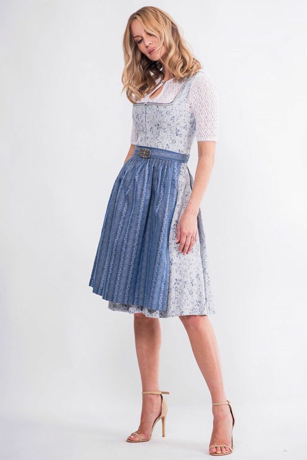 Midi Dirndl 65 cm grau blau Emilia 014653