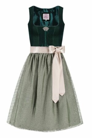 Midi Dirndl 65 cm dunkelgrün hellgrün Samt Greta 013914