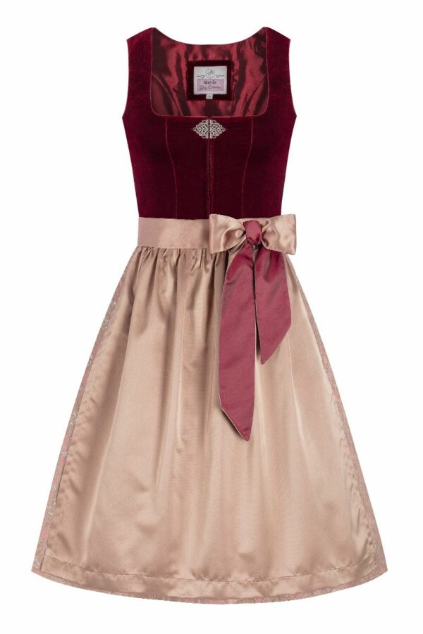 Midi Dirndl 65 cm dunkelrot taupe Samt Greta 013913