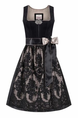 Midi Dirndl 65 cm schwarz taupe Samt Greta 014459