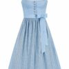 Dirndl lang 85 cm hellblau gemustert Sophie 014668