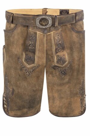 Lederhose (große Größen) kurz mit Gürtel braun antik Alexander 015051