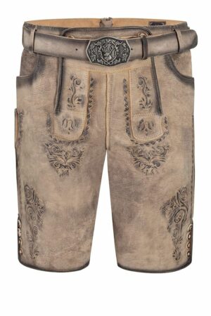 Lederhose kurz mit Gürtel graubraun Ludwig 015664