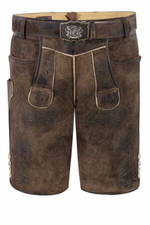 Lederhose kurz mit Gürtel braun grün Saalbach 014840