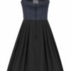 Midi Dirndl 70 cm Gastro dunkelblau schwarz Stretch Emma 014193