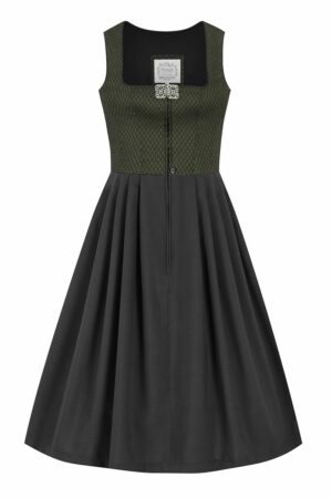 Midi Dirndl 70 cm Gastro oliv schwarz Stretch Emma 014195