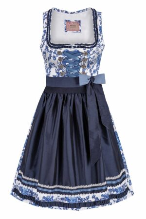 Mini Dirndl 60 cm weiß dunkelblau geblümt Emilia 014956