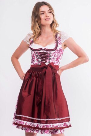 Mini Dirndl 60 cm weiß dunkelrot geblümt Emilia 014957