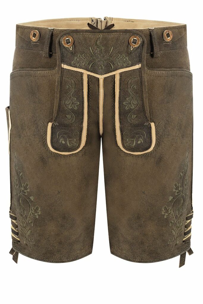 Nübler Lederhose Kurz Bertl Braun - Kalbsleder Mit Hosenträger Set