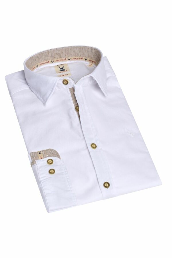 Trachtenhemd langarm weiß braun Stretch 011929 - slim fit