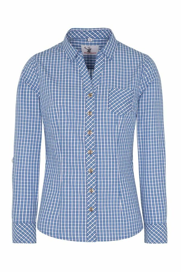 Trachtenbluse langarm blau kariert Neckar 016379