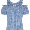 Trachtenbluse kurzarm blau kariert Niersbach 016376