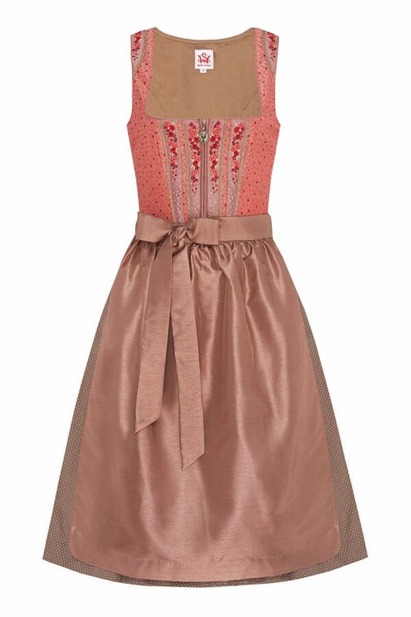 Mini Dirndl 60cm apricot taupe Hibiskus mit Kombischürze 005975